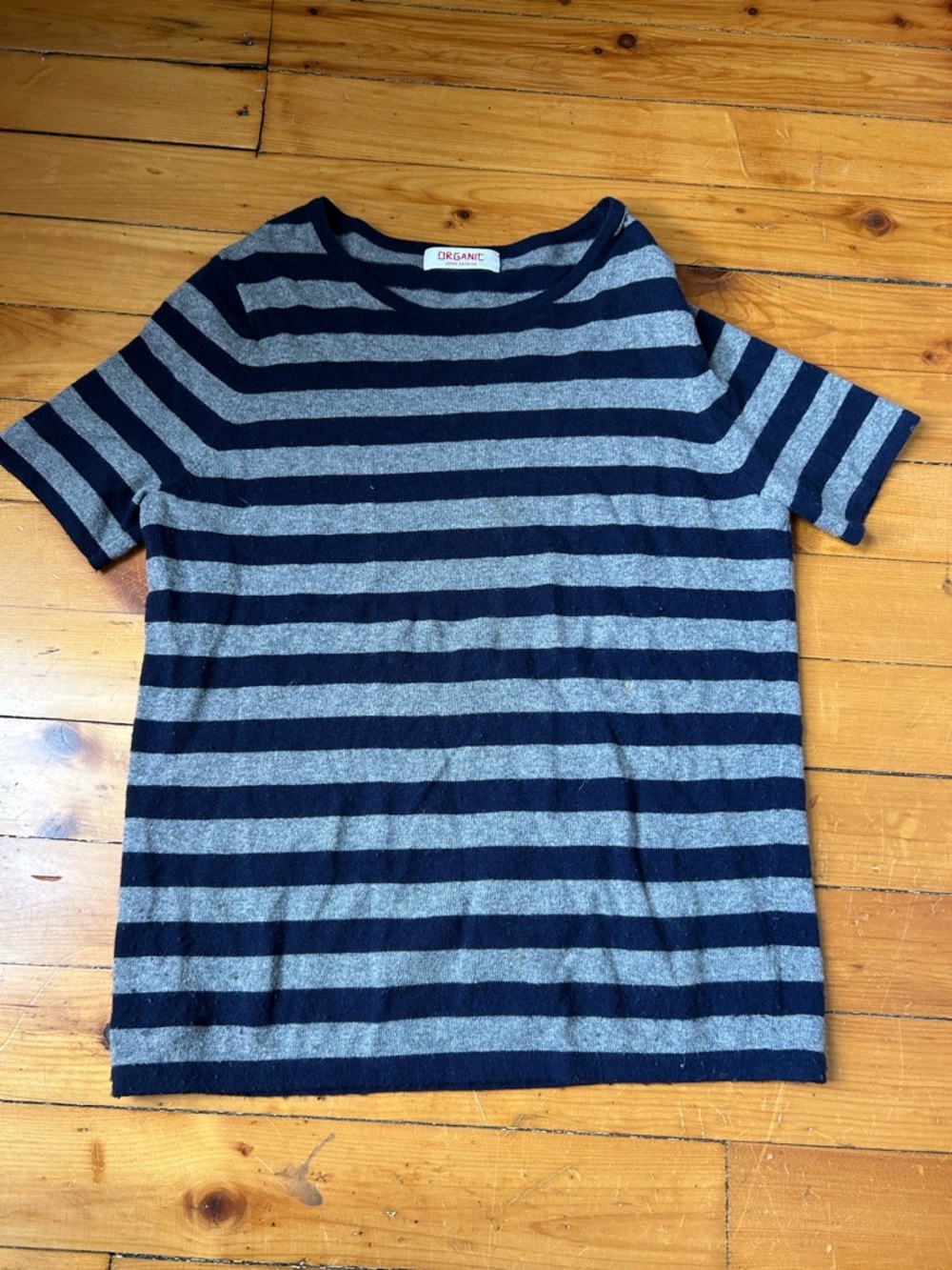 ☀️3/$25 Organic John Patrick wool cashmere blend sweater striped navy blue gray